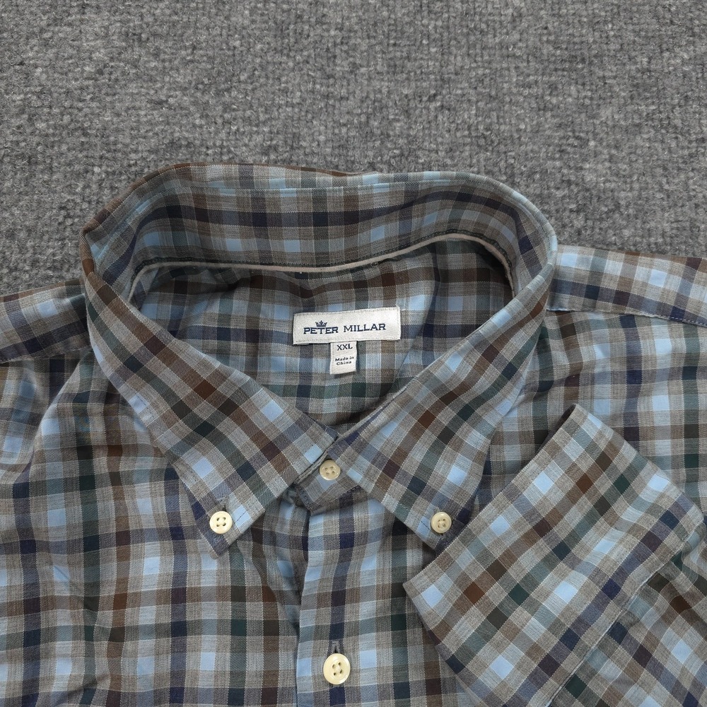 Peter Millar Shirt Mens XXL Blue Plaid Crown Ease Phillip Sport Golf‎ Prep Dress